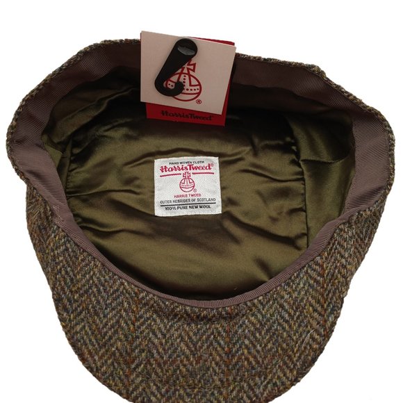 Hartside HS14 Scottish Highland Harris Tweed® Flat Cap in GREEN-BROWN -PICK SIZE - Picture 9 of 9
